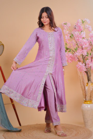 mint elegance embroidered anarkali suit set